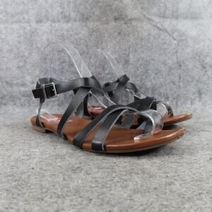 Pop Shoes Womens 7 Sandals Casual Strappy Black Gladiator Flat Comfort Buckle